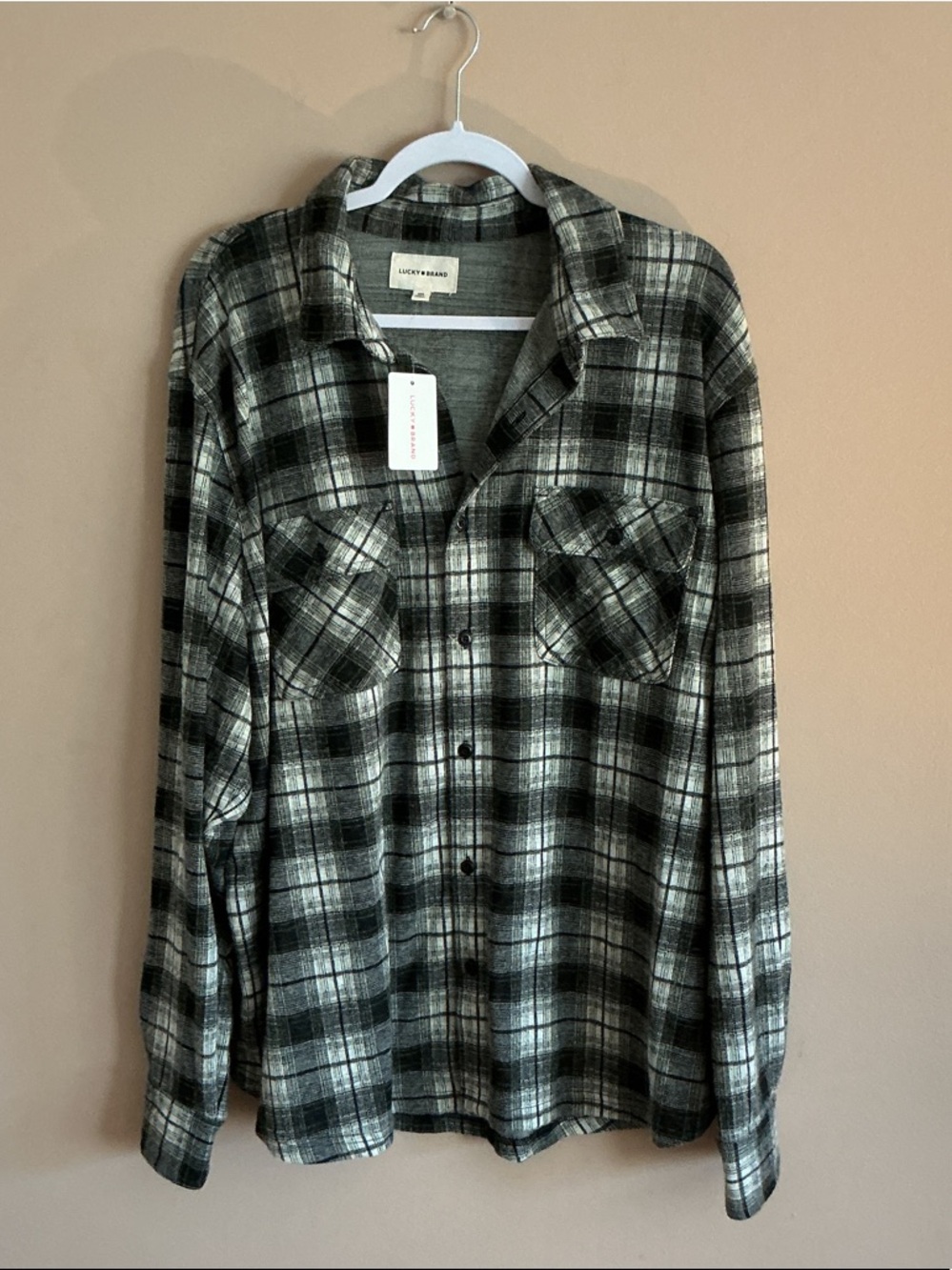 Lucky Brand Black and Gray Plaid Button-Down Shirt